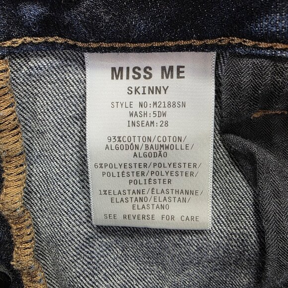 Miss Me Jeans Womens 30 Dark Wash Skinny Button Fly Stretch Denim M2188SN 5DW - Picture 5 of 10